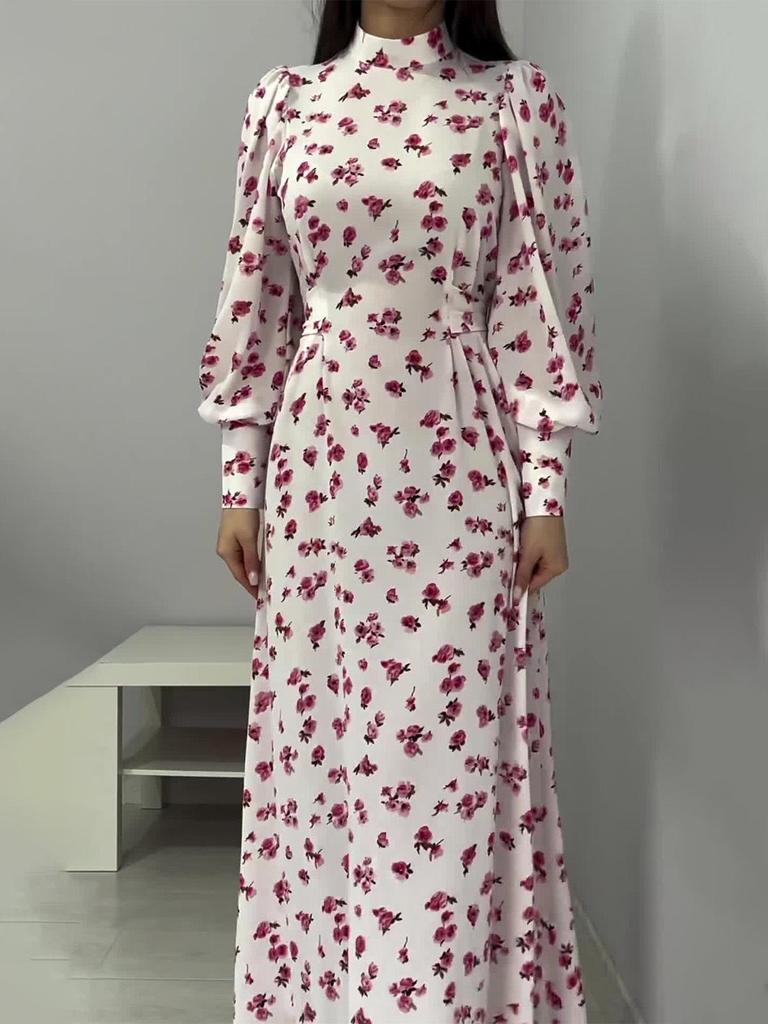 2024 Francuski Styl Kwiatowa Sukienka Mori Girl z Wiązaniem w Pasie Satynowa