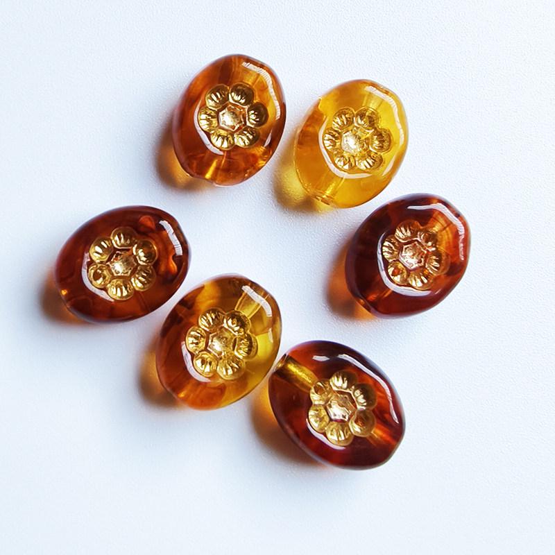 

Gold-Plated Acrylic Oval Beads with High-Gloss Plum Blossom Pattern for DIY Jewelry Crafting