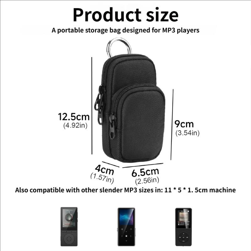 Nylon Carrying Case For MP3 Player With Double Pocket And Metal Hook Protective Storage Pouch Easy Attachment