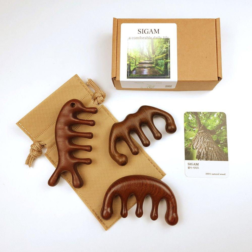 Shigam Market Wood Head Face Trapezius Lymph Scalp Guasha Massage Comb Acupressure