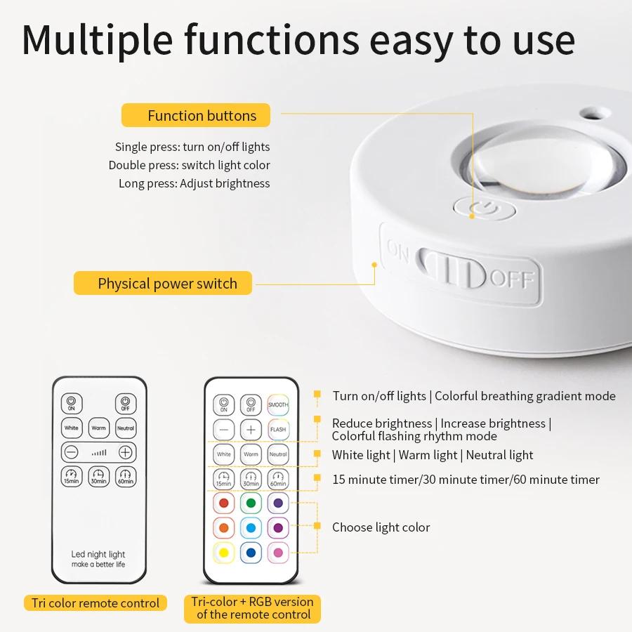 Rechargeable RGB White LED Night Light With Remote Control Dimmable Lamp LED Spotlight Cabinet Light For Kitchen Bedroom Closet