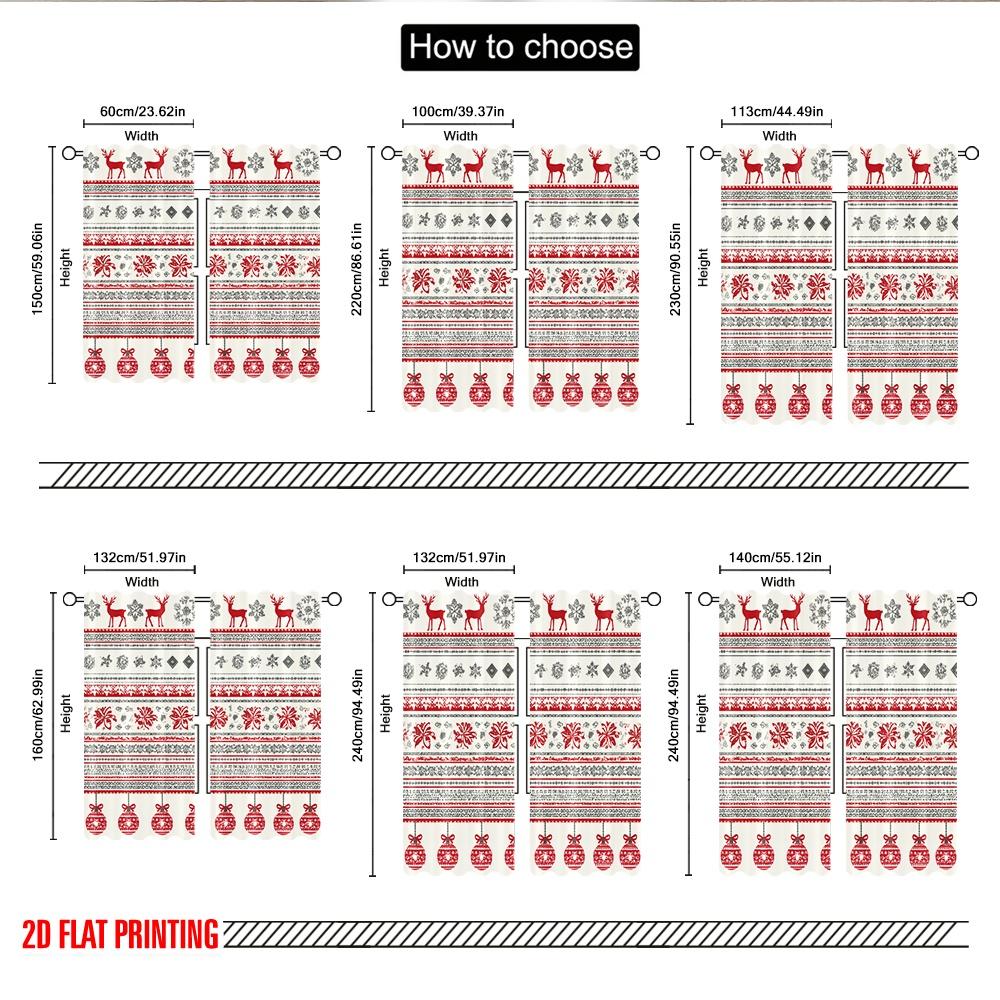 2 Stück 2D Flachdruck Weihnachtsvorhänge Weihnachtsrentier-Ornamente Festliches Design Digitalbedruckte Polyester-Vorhänge Geburtstag