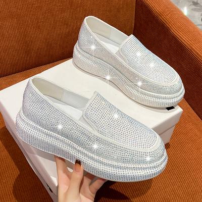 Women Casual Shoes 2024 New Trend Thick Bottom Breathable Sneakers Women's Sports Shoe Rhinestone Flat White Platform Size 35-40