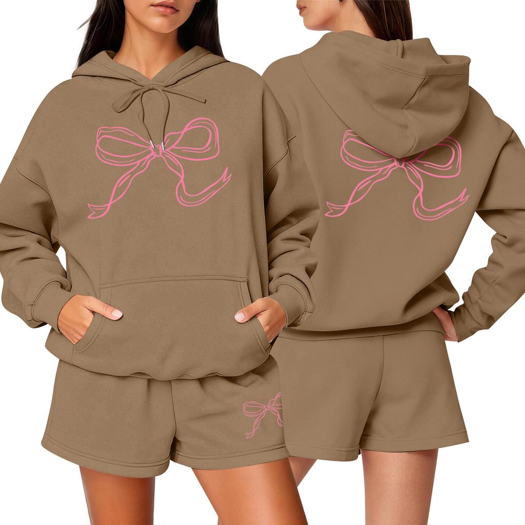 Women's Fashion Casual Long Sleeve Shorts Sports Round Neck Sweatshirt Set