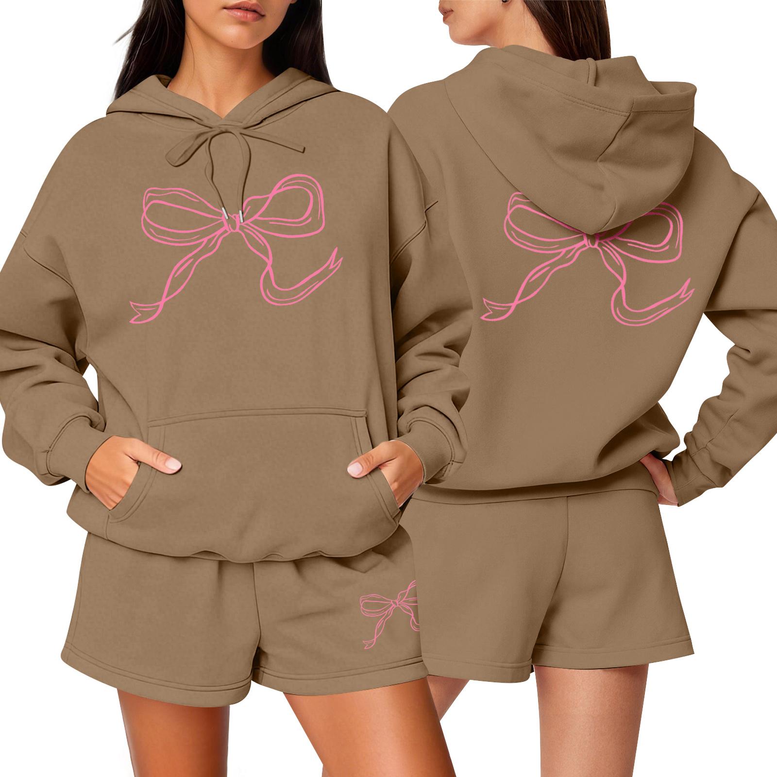 

Женский модный повседневный комплект с длинным рукавом, шортами и спортивным свитшотом с круглым вырезом M верблюд