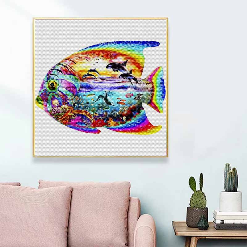 New Arrival 5D DIY Full Circle Diamond Painting "Fish" Embroidery Cross Stitch Home Decor Gift