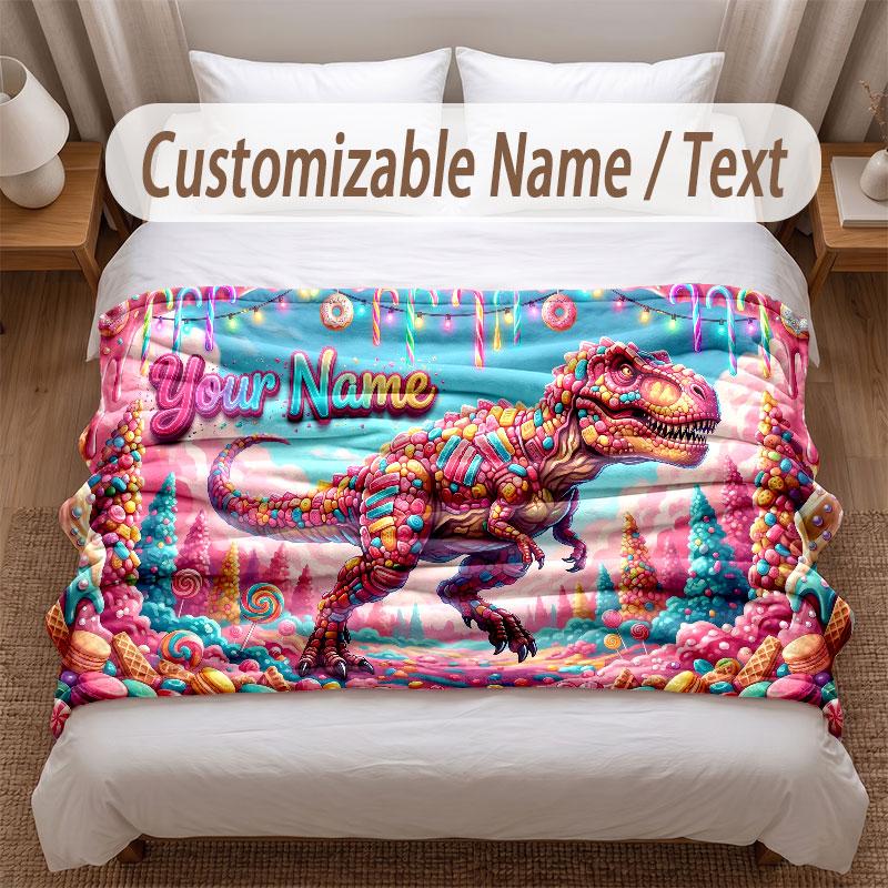 Dinosaur Theme Soft Blanket Personalized Custom Name Text Print Warm Blanket Home Sofa Bedroom Decor