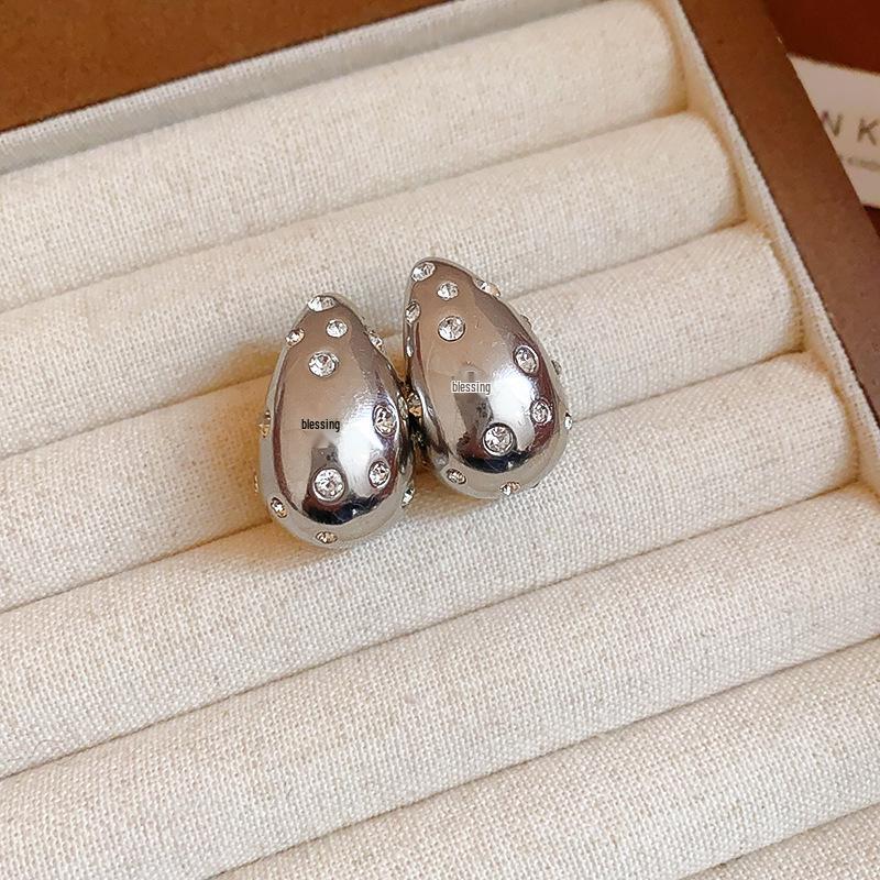 Vintage Silver Needle C-Shaped Diamond Pearl Stud Earrings - Elegant and Versatile Niche High-End Jewelry