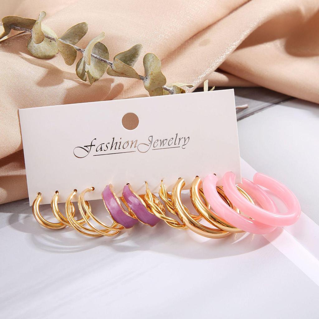 Cute Pink Acrylic Earring Set: 6 Fashionable Designs for Women