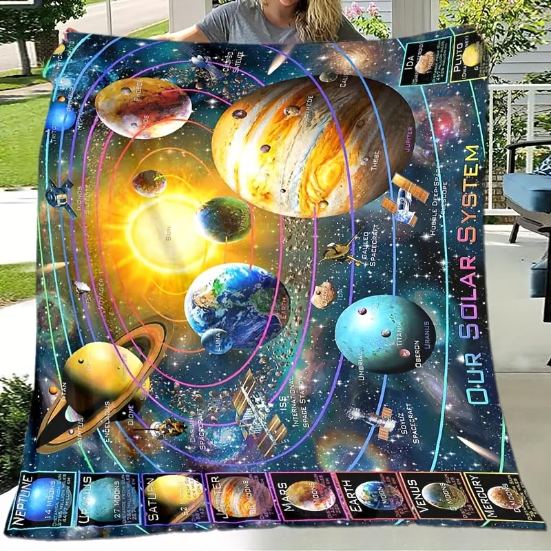 Superweiche Flanelldecke mit Sonnensystem-Muster - Heimdekoration | Ideales Geburtstags- oder Feiertagsgeschenk | Ganzjährig bequem