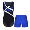 Men Gymnastics Sports Outfit Performance Competition Training Costume Sleeveless Patchwork Leotard with Elastic Waistband Shorts