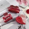 Acetic Acid Vermilion Lips Hair Claw Vintage Rhinestone Shark Clip Hollow Heart Hair Clip  Women