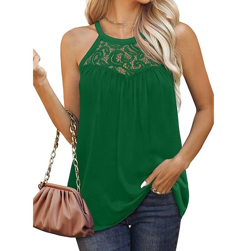 Summer Fashion Lace Sleeveless Blouse For Women Hollow Out Sexy Casual Loose Vest Shirt Halter Solid Printing Top 25193