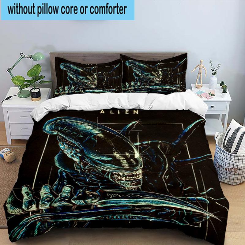 3PCS Alien Horror Artwork 3pcs Bedding,Including 3PCS Duvet Cover And 2pcs Pillowcases Perfect for Christmas,Ideal for Bedroom, Dormitory