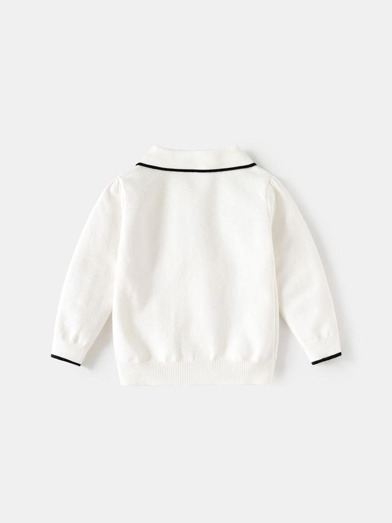 Girls' Korean Style Knit Polo Collar Sweater Pullover - Solid Color, Versatile Half-Button Design
