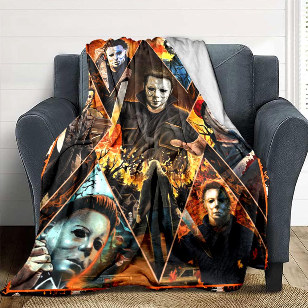 Halloween Horror Icons Flannel Blanket Super Soft Warm Cozy Blanket For Sofa Bed Office Travel Allseason Home Decor Gift