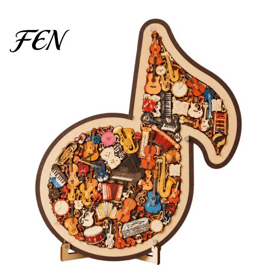 Music Studio Decoration Musical Note Instrument Jigsaw Puzzle Ornament, 3D Wooden with Display Stand Puzzle, Art, Gift for Lovers Decorative Ornament C