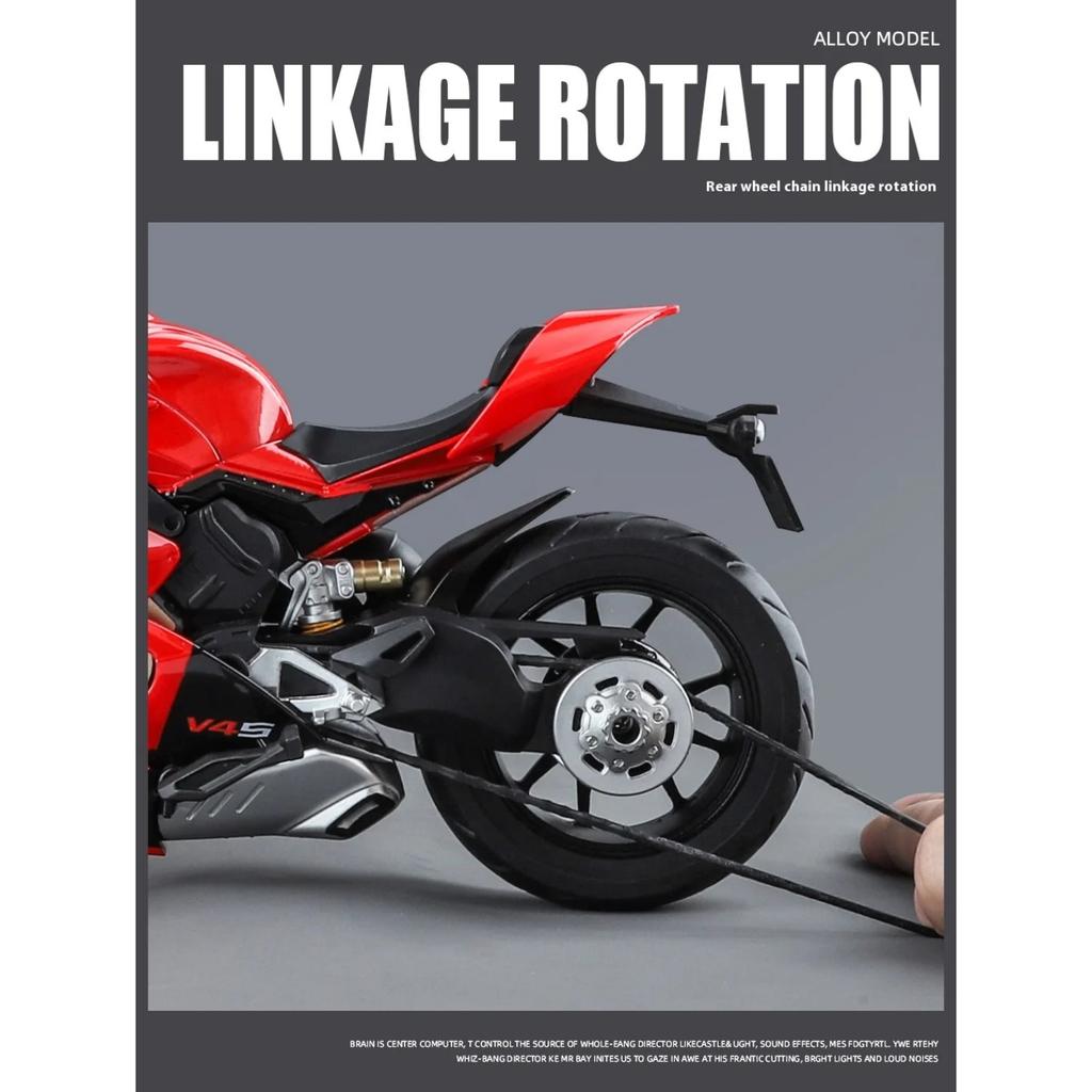 1/9 Skala Ducati Panigale V4S Off Road Motorsykkel Legering Støpt Motorsykkelmodell Lyd & Lys Skrivebordsdekorasjon Utstillingsserie Gaver