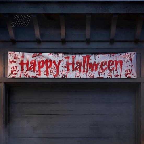Classroom Party Supplies Large Happy Halloween Banner for Outside, 70 x 15 Inch Yard Sign Front Porch Decor Flag, Spooky Welcome Garden Fence