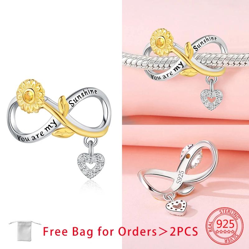 Original Copper Sunflower Charms Gold Flower Beads Fit Bracelet Accessories Women Jewelry Making Fine Jewelry Gift