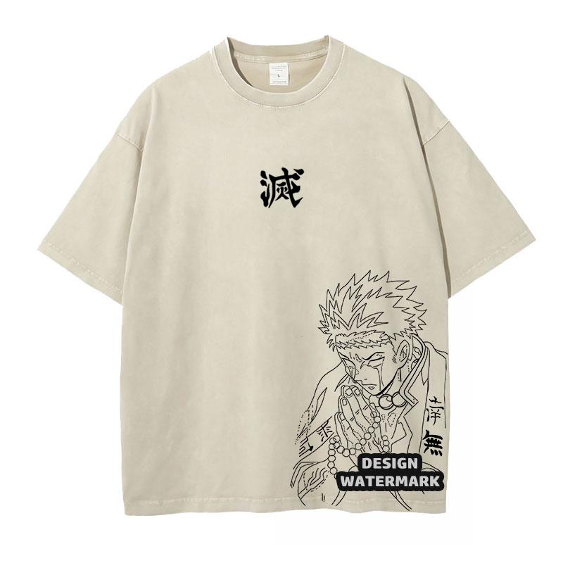 Anime Inosuke Tshirts Oversized Vintage Washed KKimetsu No Yaiba T Shirt Tanjirou Zenitsu Kyoujurou Tops Tees Man Cotton