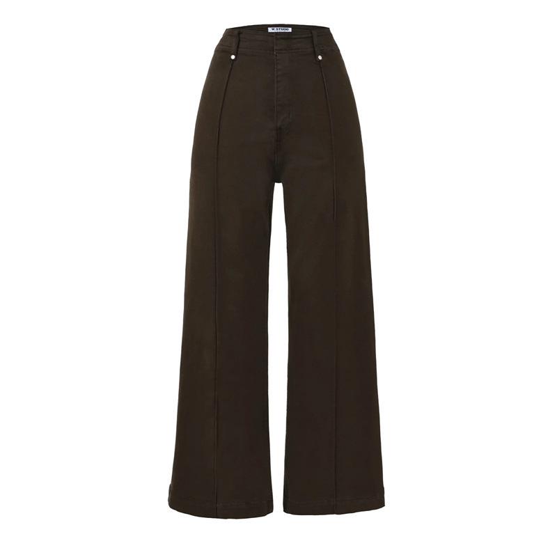 

High-Waisted Stitched Denim Wide-Leg Pants - New Autumn Style, Versatile, Slimming, Casual, and Fashionable. Small коричневый/кофейный