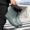 Fashion Men's Rain Shoes Medium Tube Rain Boots Non-slip Water Shoes Couple Velvet Rubber Shoes Kitchen Car Wash Fishing Work Shoes