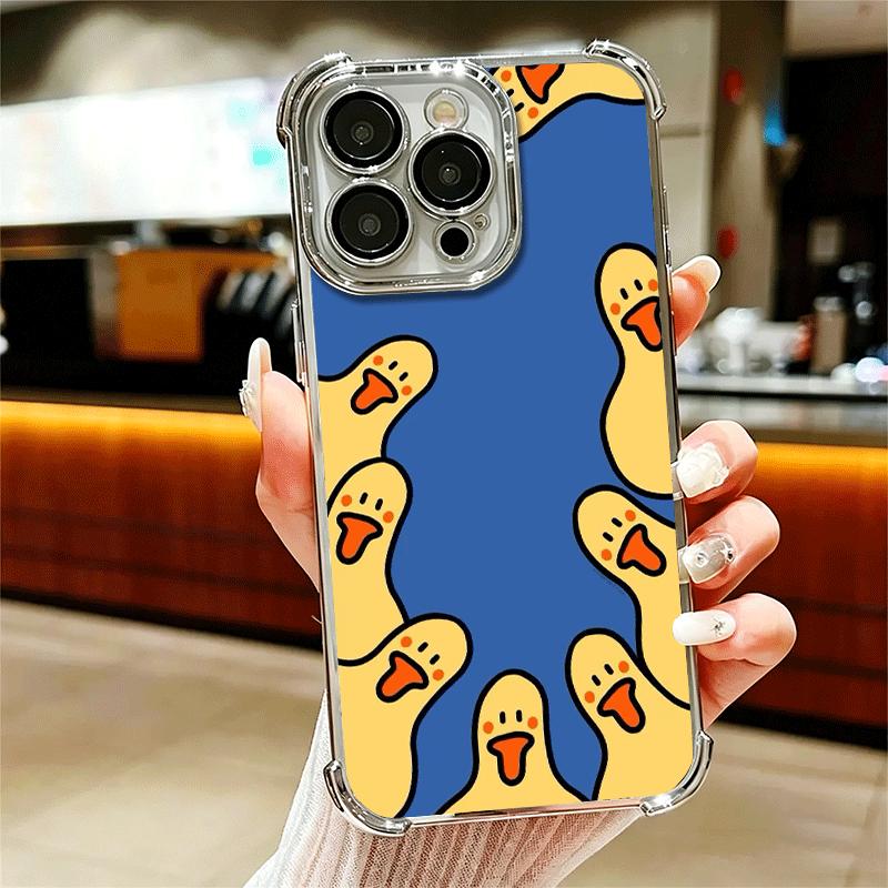 Cartoon Cute Duck Soft Phone Case For iPhone 15 16 17 Air 14 Pro Max 16E Plus 13 12 Mini Plating Anti-Fall Fundas