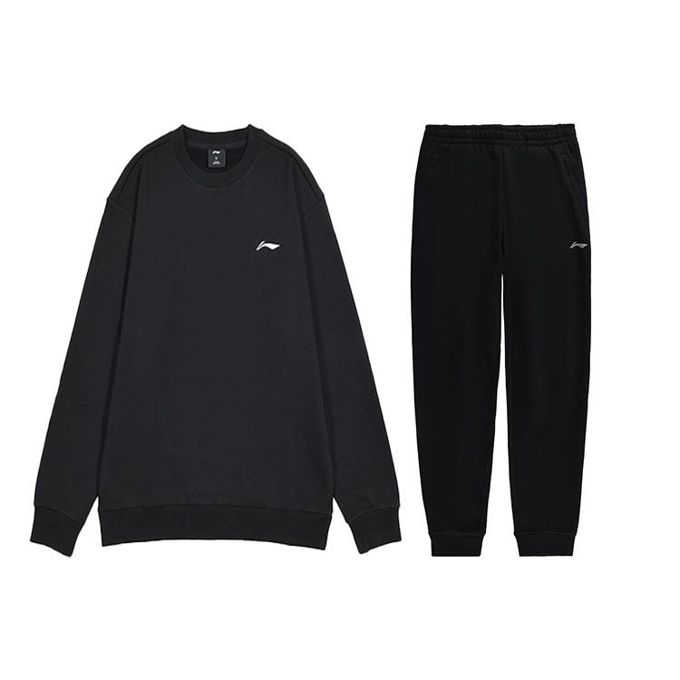 

Li-Ning Solid Color Loose Fleece Long Sleeve Sweatshirt With Cuffed Fleece Pants Casual Sports Suit Men sweatshirt and pants Black AWDTC69-1+AKLSC99-1 3XL