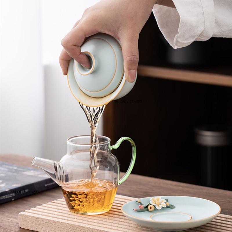 150ml Chinese High Grade Ceramic Gaiwan Teacup Handmade Flower Pattern Tea Tureen Travel Tea Bowl Household Teaware Accessories