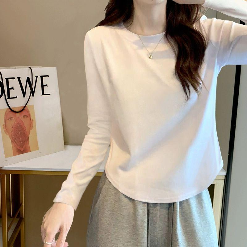 Women's Pure White Long-Sleeve Petite Top with Irregular Design - Versatile Short Style for Autumn and Winter