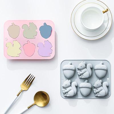 6-Hole Squirrel Oak Cake Silicone Molds Autumn Harvest Festival Ice Grid Chocolate Baking Mould Cake Decorating Tools