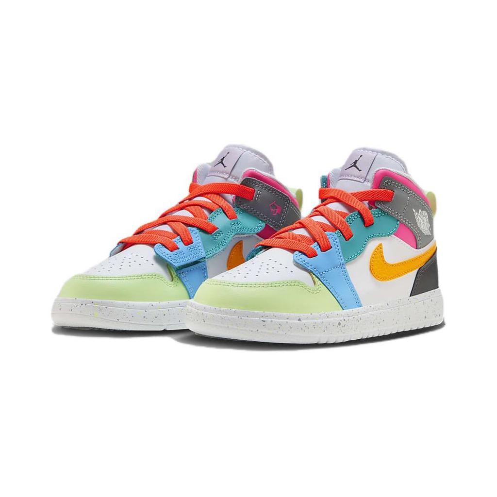 Jordan Air Jordan 1 Mid Alt SE Odporne na ścieranie Oddychające Wysokie Dziecięce Buty do Koszykówki Niebiesko-Pomarańczowe FJ3462-100