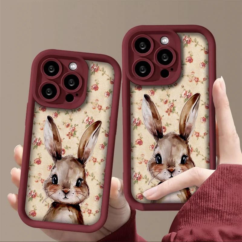 Retro Floral Rabbit Pattern Silicone Phone Case For Samsung Galaxy S25 S24 S23 S22 S21 Ultra Plus S20 FE A55 A54 A15 A35 Cover