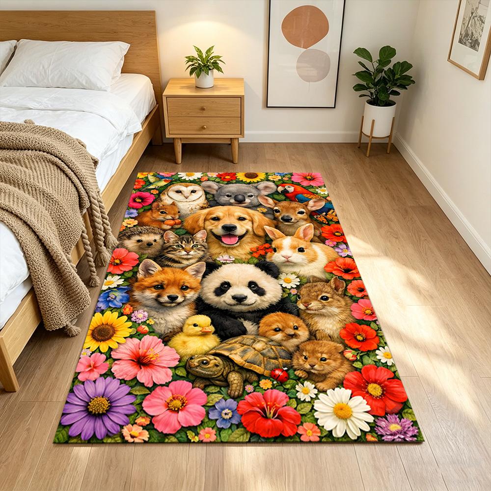 Jungle Animals And Flowers Non-Slip Home Carpet Design for Office Decor Living Room Bedroom Gift