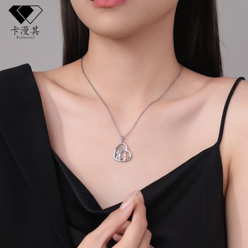 Roségold Katzenherz Anhänger Halskette Damen Modisch OL Stil Einzelne Schicht Kreuzkette Schmuck