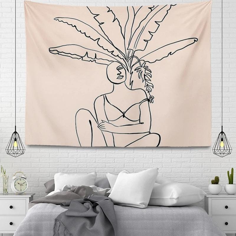 Office Living Room Tapestry Simple Line Geometric Pattern Hanging Cloth Home Wall Decoration Tapestry