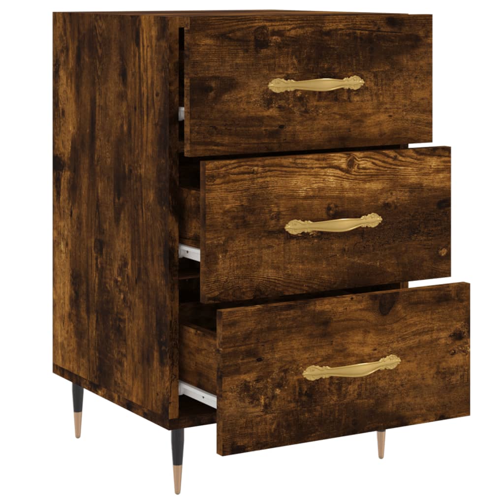 Nightstand Smoked Oak Finish 40 X 40 X 66 Cm Engineered Wood