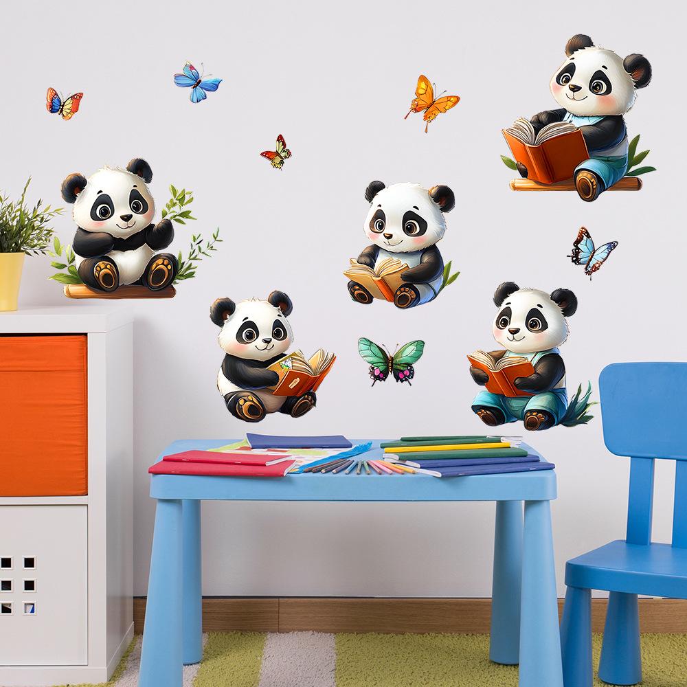 Cartoon Panda Reading A Book Bedroom Study Home Background Beautification Decoration Stickers
