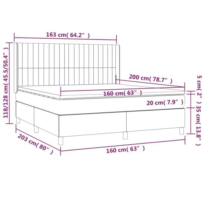 3131601 vidaXL Lit à sommier tapissier avec matelas Gris clair 160x200cm Tissu