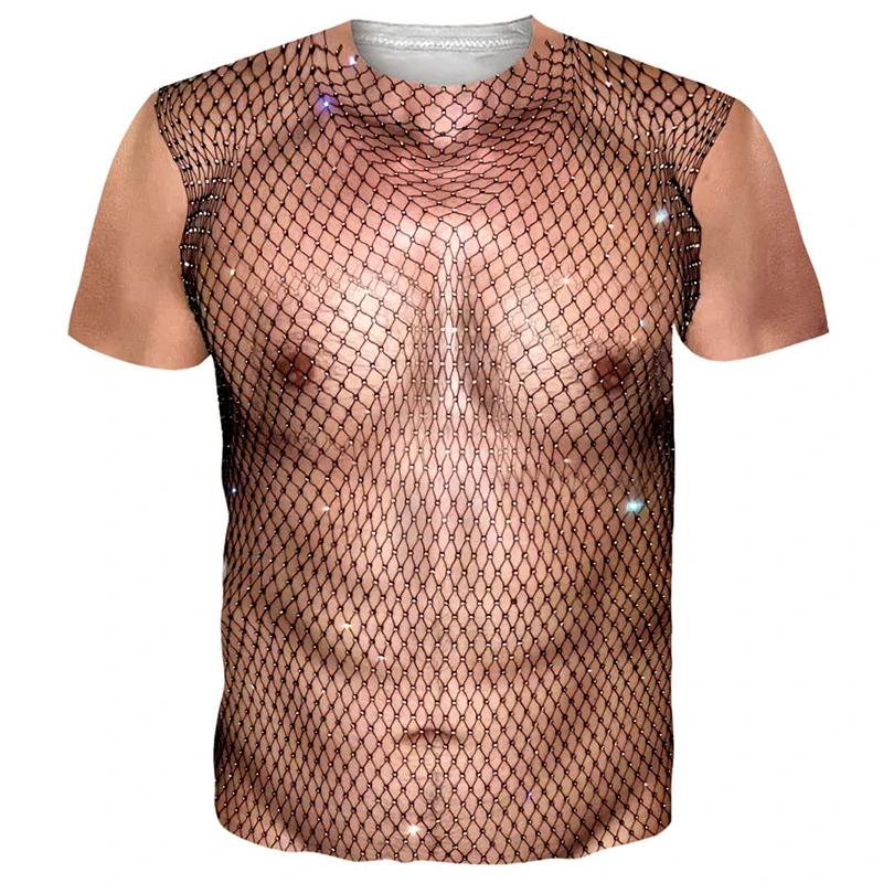 3D falešné tričko s potiskem na břiše Gymnastika Muži Letní Streetwear Trička Topy Harajuku Móda Sport Trička s krátkým rukávem