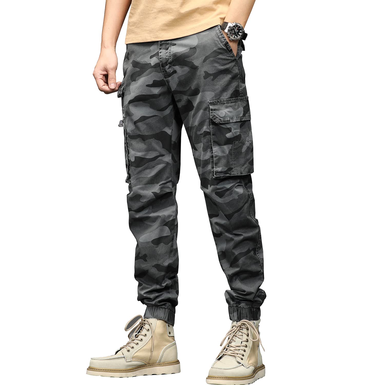 

Hisokamoro Men s Camouflage Cargo Pants, Long Work Pants, Camouflage Tactical Pants, Army Style, Cotton, Slim Fit, Gray, BL0729-A656GRAY-29