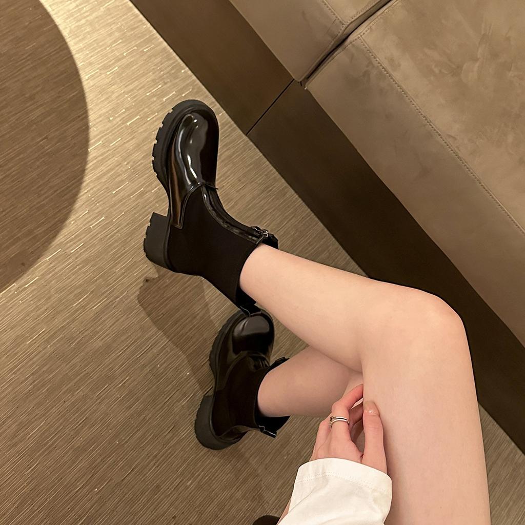 Super Slimming Fashion Front Zip Platform Chunky Heel Stretch Thin Boots Women Autumn Winter New Patchwork High Heel Boots Women