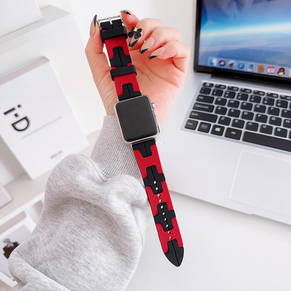 

For Apple Watch Series 10 42mm/9 8 7 41mm/SE (2023) SE (2022) SE 6 5 4 40mm/3 2 1 38mm Silicone Watch Strap Black/Red