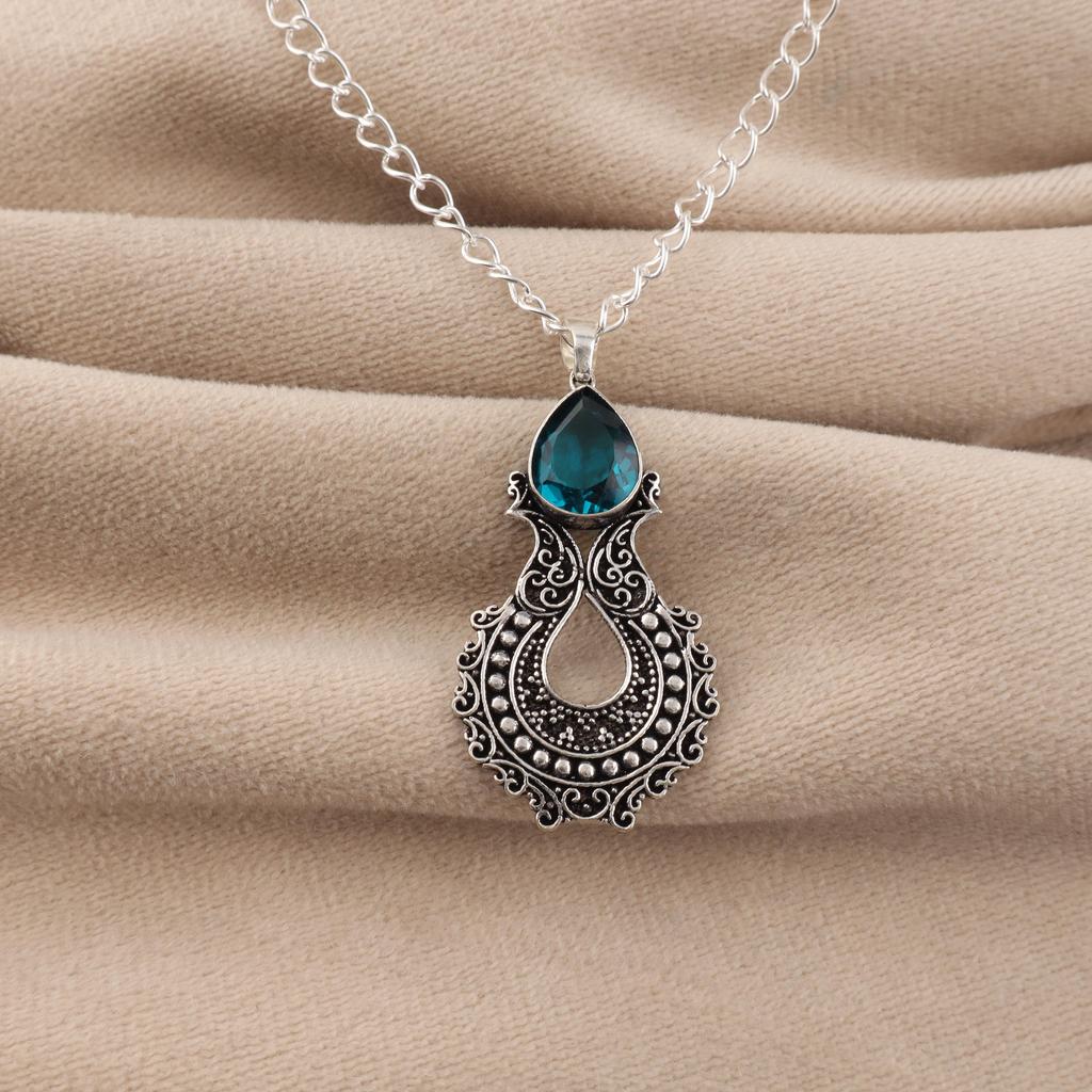 Apatite Gemstone 925 Sterling Silver Women Jewelry Designer Pendant 1.8" For Anniversary Gift CP-45-1