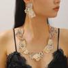 2pcs Set Temperament Personality Irregular Gold Color Pleated Ginkgo Leaf Flower Stud Earrings Necklace for Women Jewelry Sets
