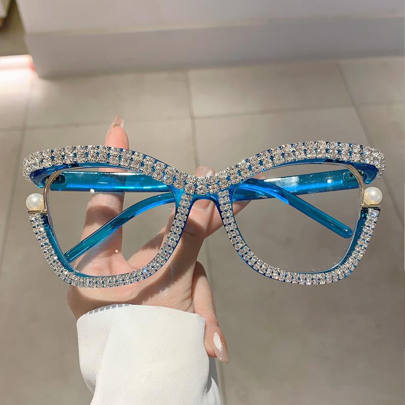 Vintage Anti Blue Light Optical Diamond Pearl Cat Eye Glasses Women For Female Luxury Brand Myopia Prescription Eyewear Frame