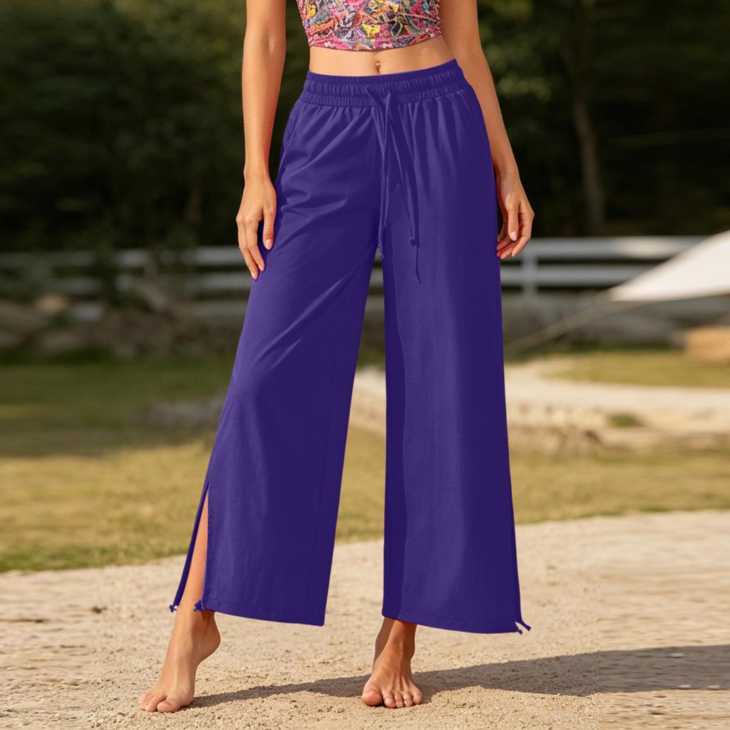 Women's High Waist Wide Leg Yoga Pants - Split Hem Tapered Joggers for Dance, Pilates, Fitness