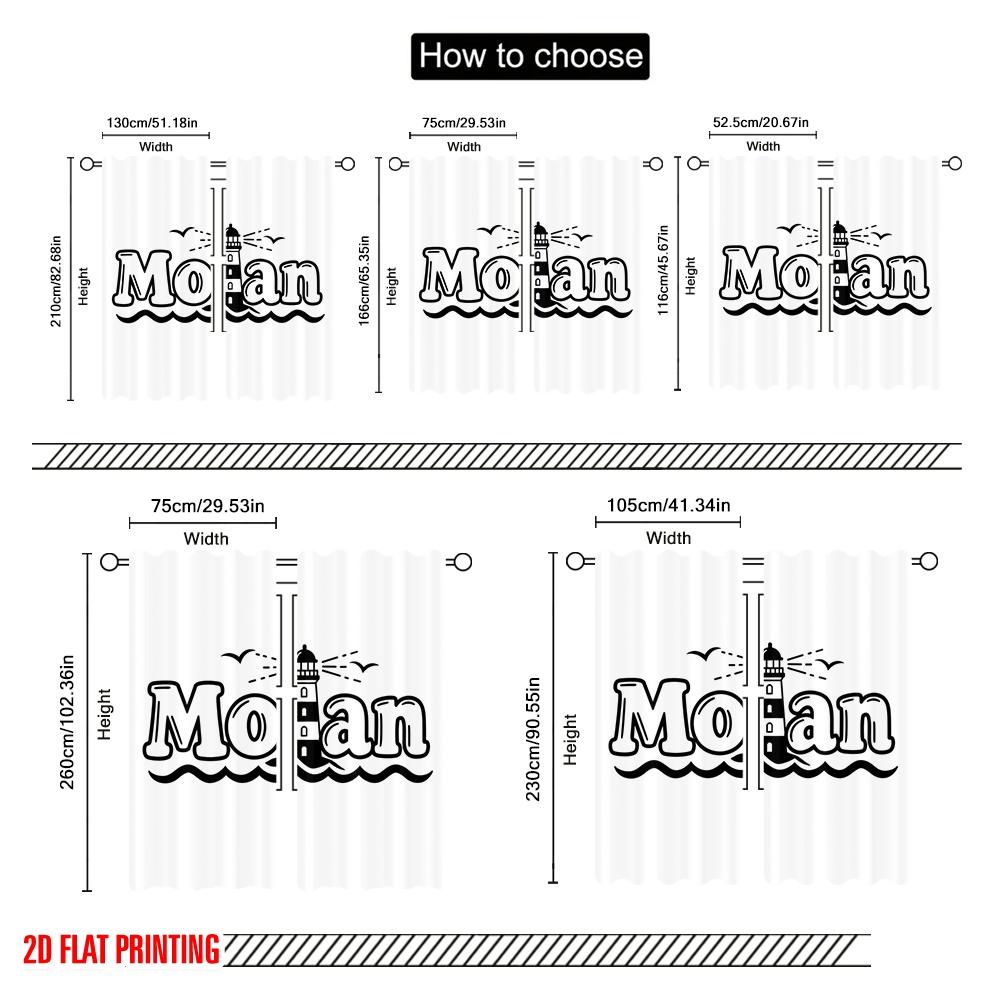 2pcs 2D flat printing Curtains Moan Lighthouse Birds Waves Polyester Without Electricity 0 Perfect for Entryway Room Parties