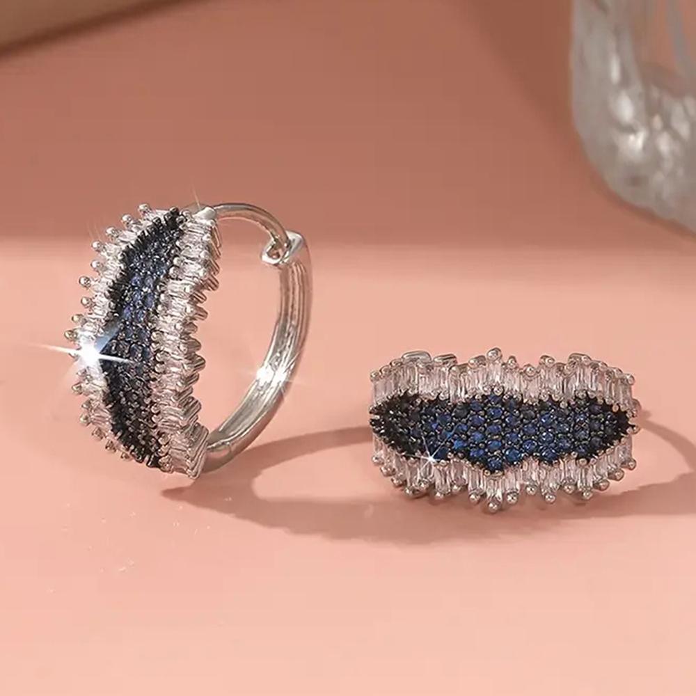 Unique Design Bright Blue White Zircon Hoop Earrings for Women Noble and Elegant Wedding Parties Jewelry Gifts